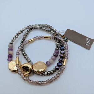 J. Jill Gold and Purple Stretch Bracelet Trio NWT